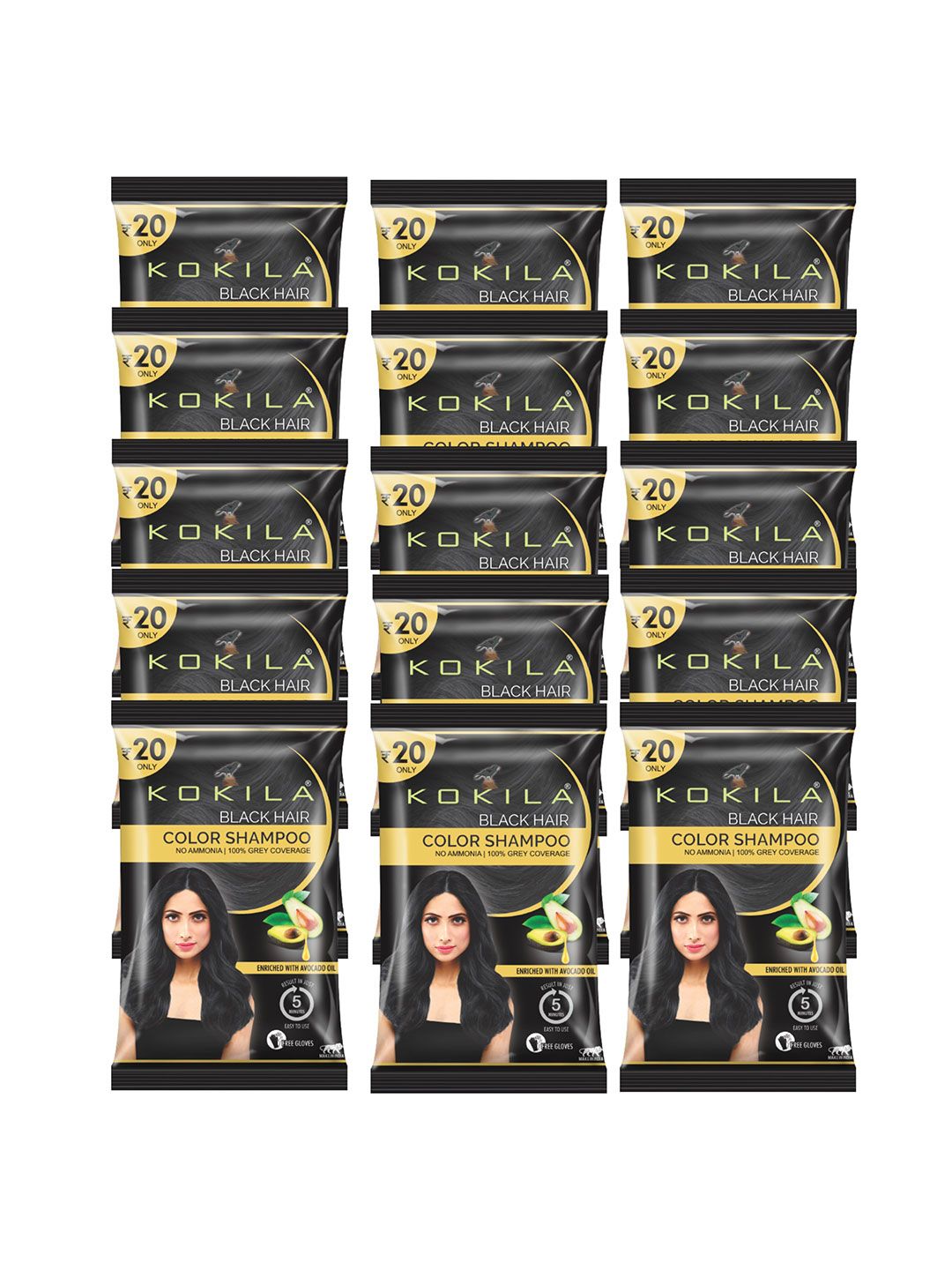 KOKILA Set Of 15 Hair Color Shampoo Sachet- 15 ml Each- Black Myntra sale