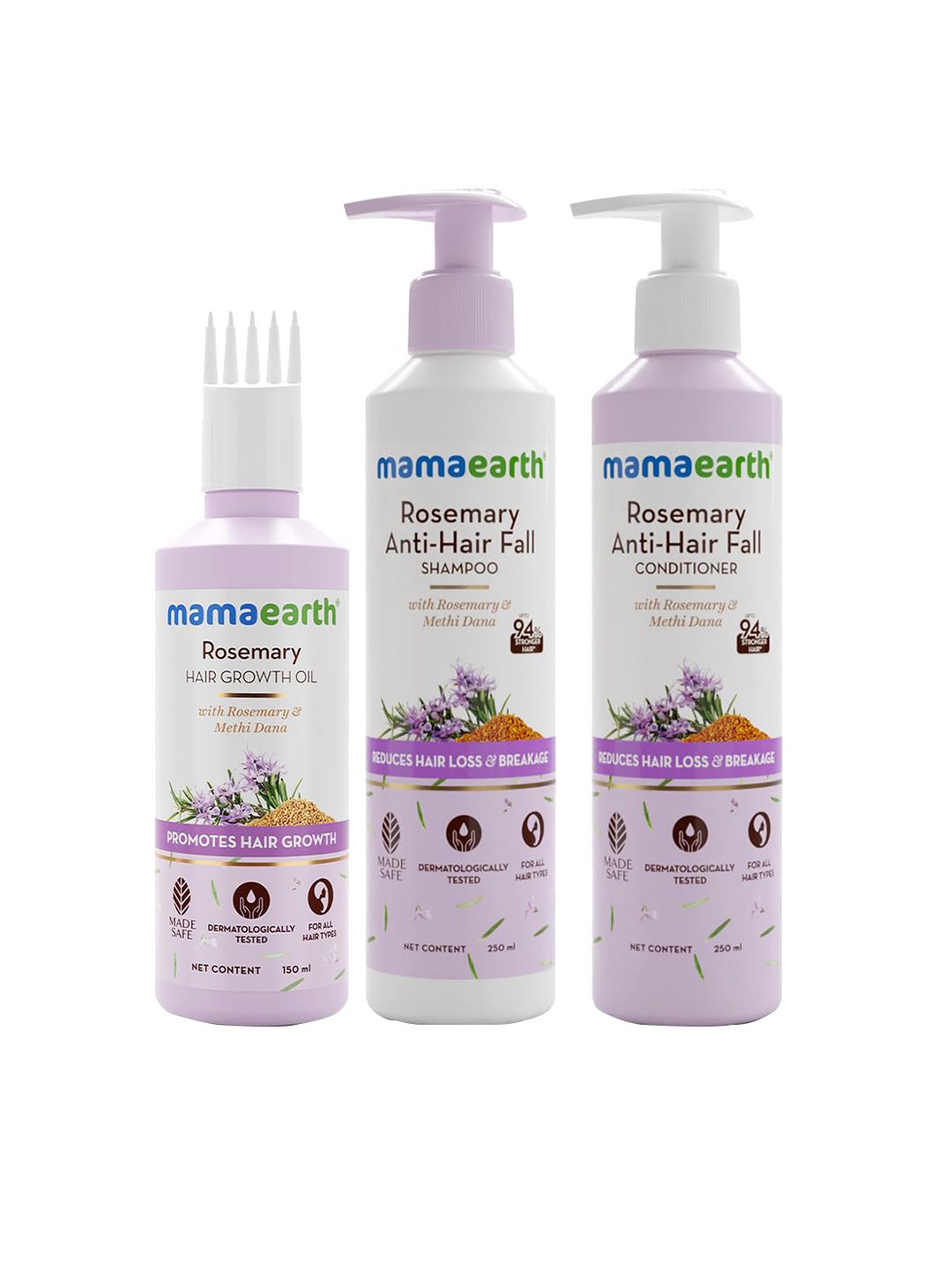Mamaearth Set Of 3 Rosemary Shampoo & Conditioner - 250ml Each-Hair Oil - 150ml Myntra sale