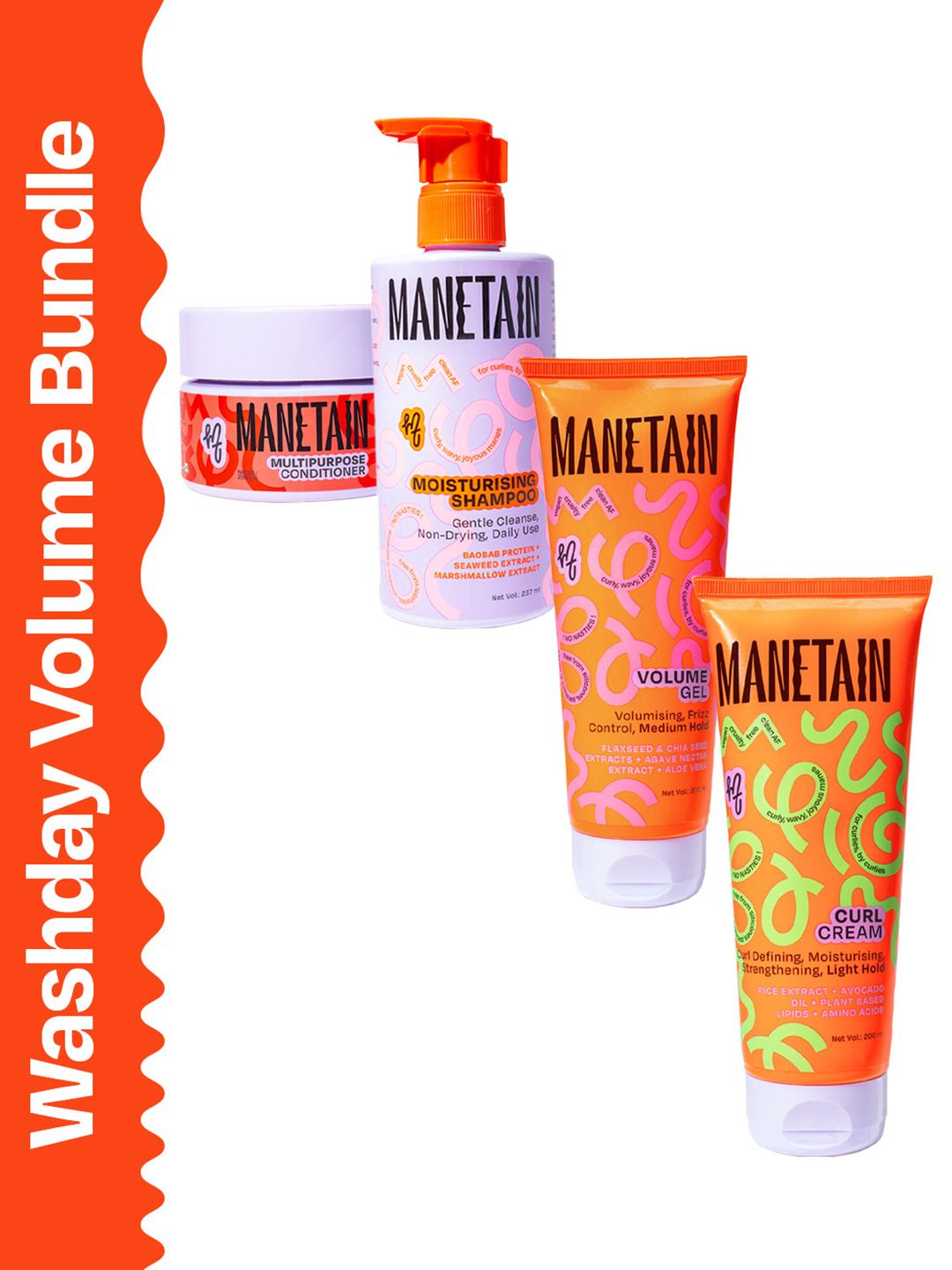 MANETAIN Set Of 4 Curl Cream, Conditioner, Gel - 200ml Each & Moisturizing Shampoo - 237ml Myntra sale
