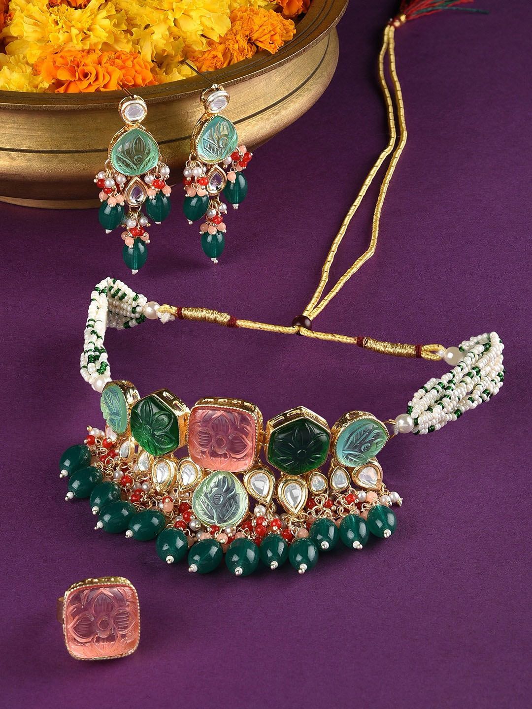Zaveri Pearls Gold-Plated Stone Studded Jewellery Set Myntra sale