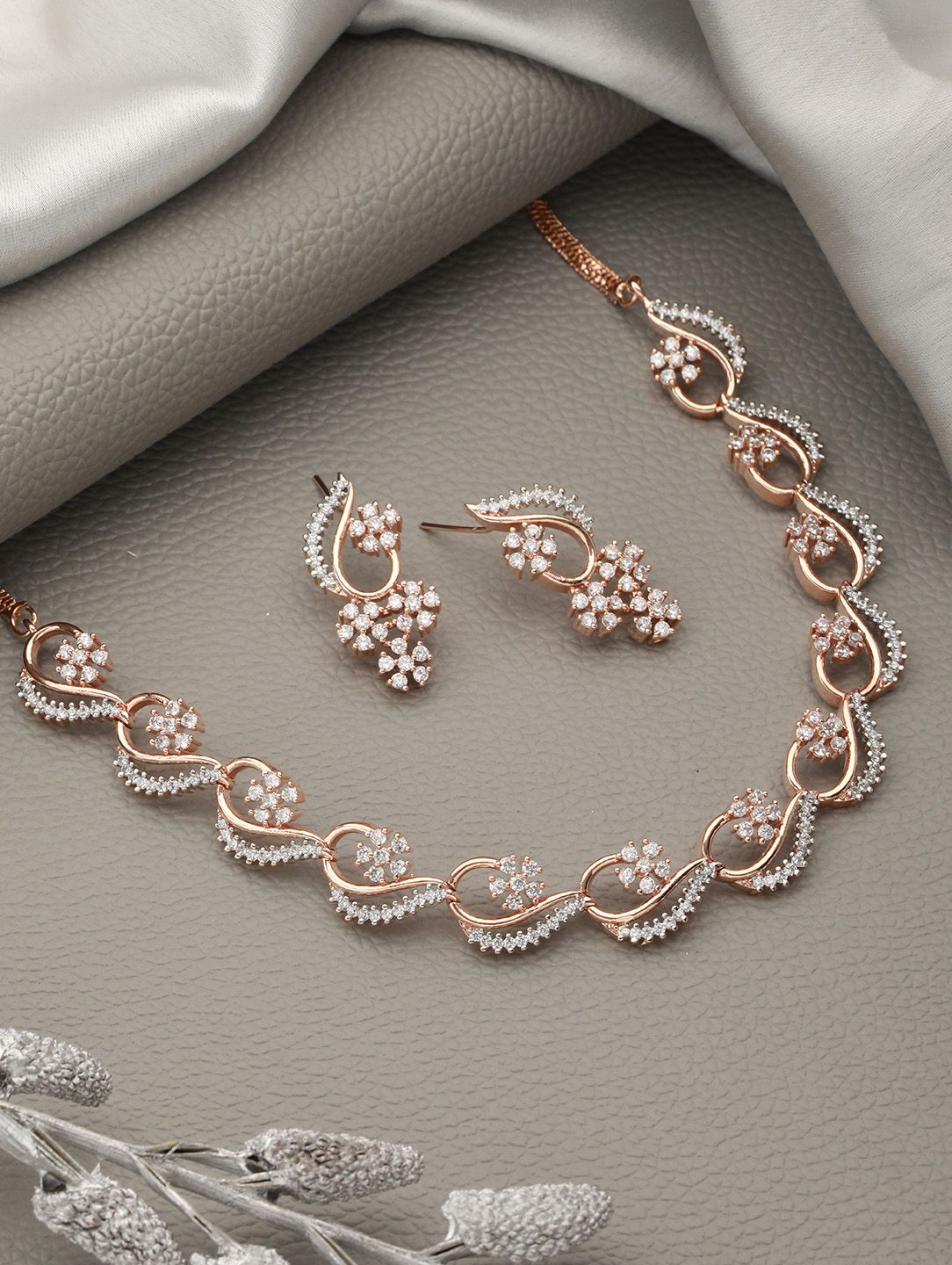 Saraf RS Jewellery Rose Gold-Plated White AD-Studded Jewellery Set Myntra sale