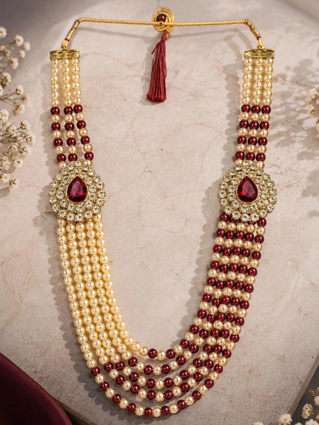 fabula Marron Beads & Moti Mala Necklace Jewellery for Groom - Haar for Men Myntra sale