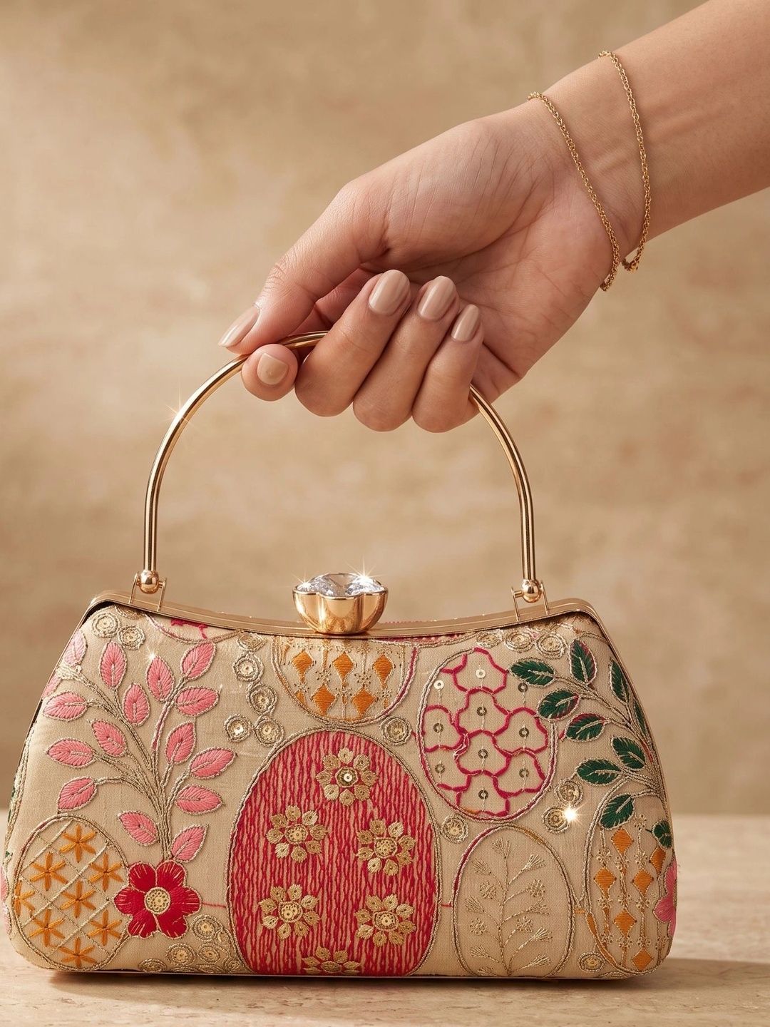Anouk ANOUK Lushira Embroidered Clutch with Crystal Clasp & Detachable Chain for Women Myntra sale