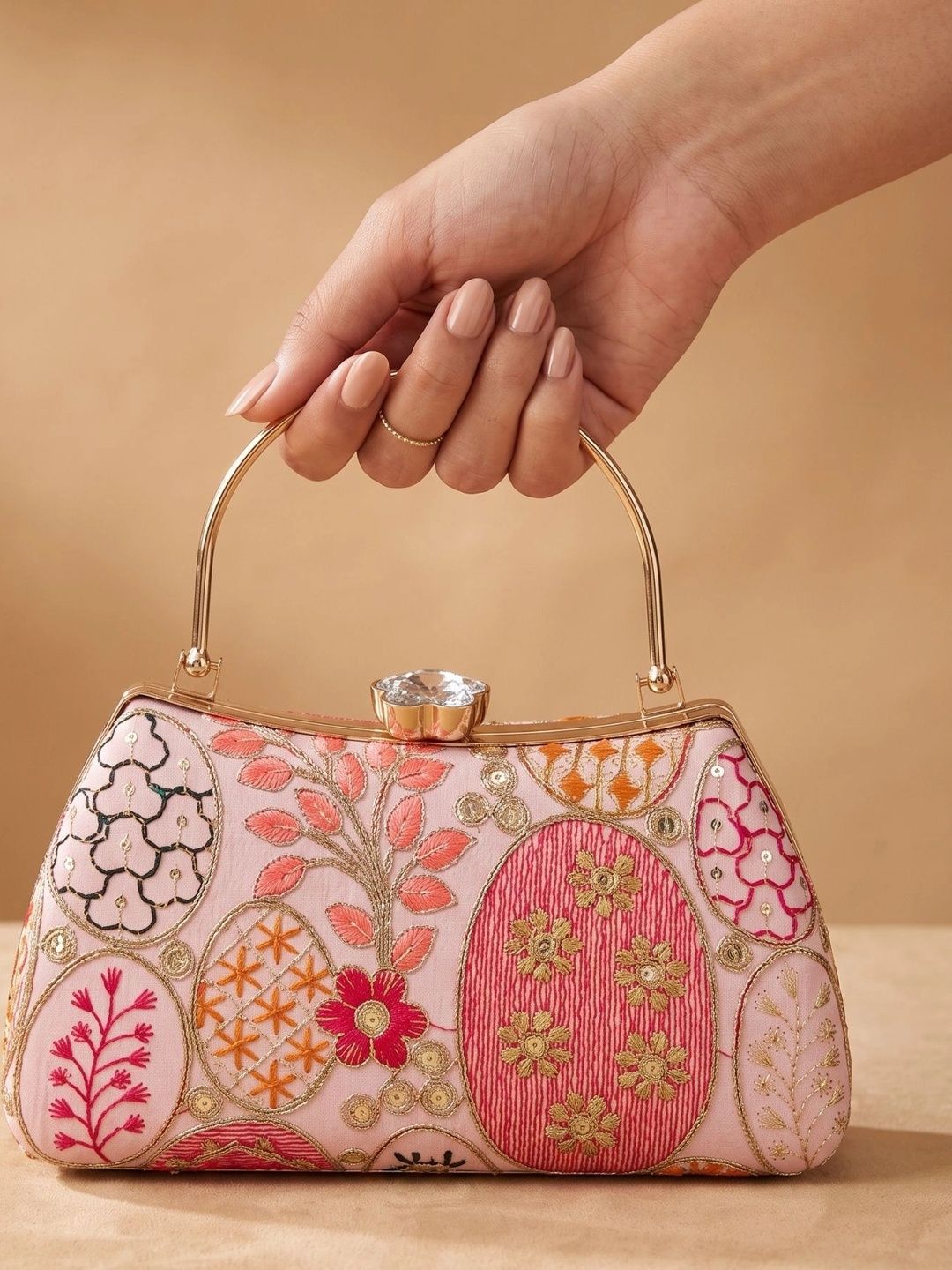 Anouk ANOUK Lushira Embroidered Clutch with Crystal Clasp & Detachable Chain for Women Myntra sale
