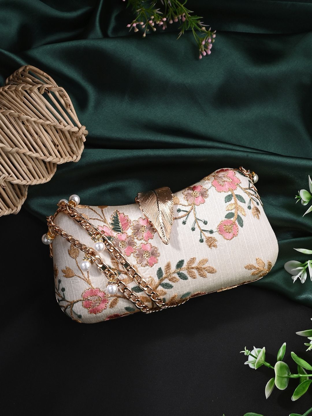 Anouk Anouk White Embroidered Box Clutch Myntra sale