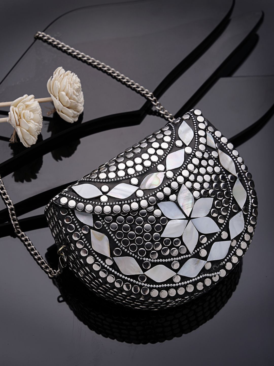 Anekaant Anekaant Embellished Half Moon Clutch Myntra sale