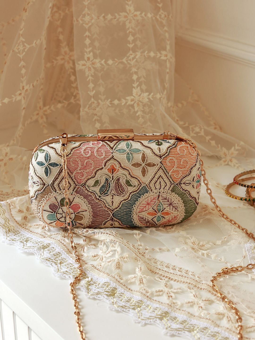 THE TAN CLAN THE TAN CLAN Mughal Embroidered Box Clutch Myntra sale
