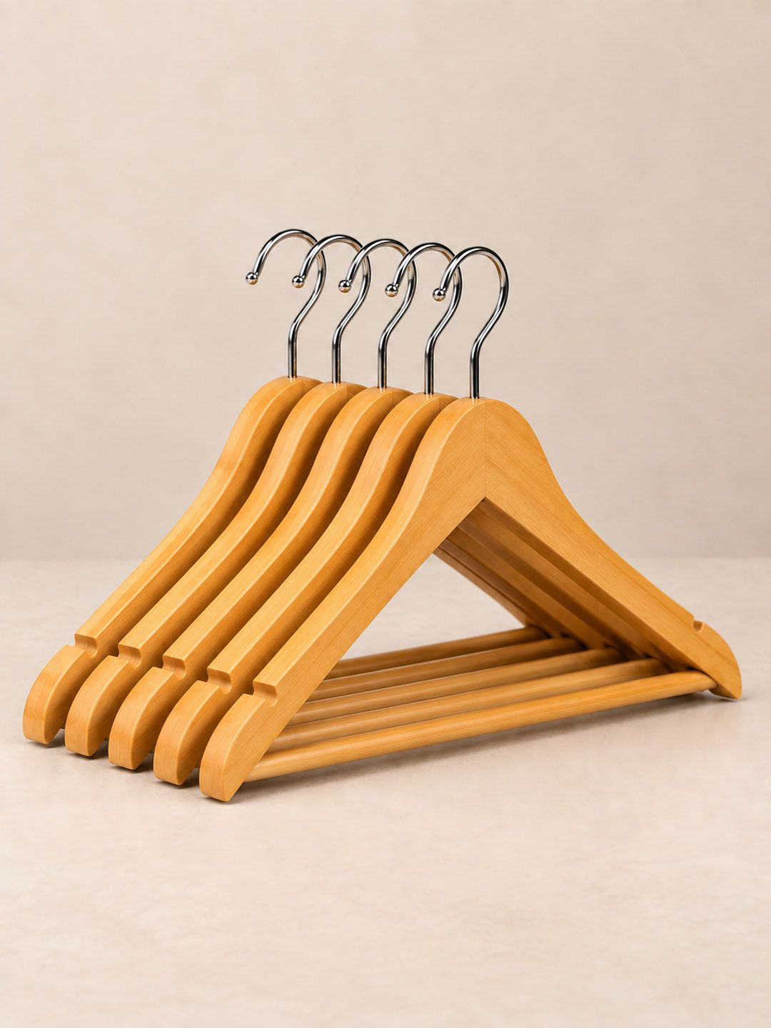 SuperGeneriX SuperGeneriX Beige 5 Pieces Wooden Clothes Open Ended Hangers Myntra sale