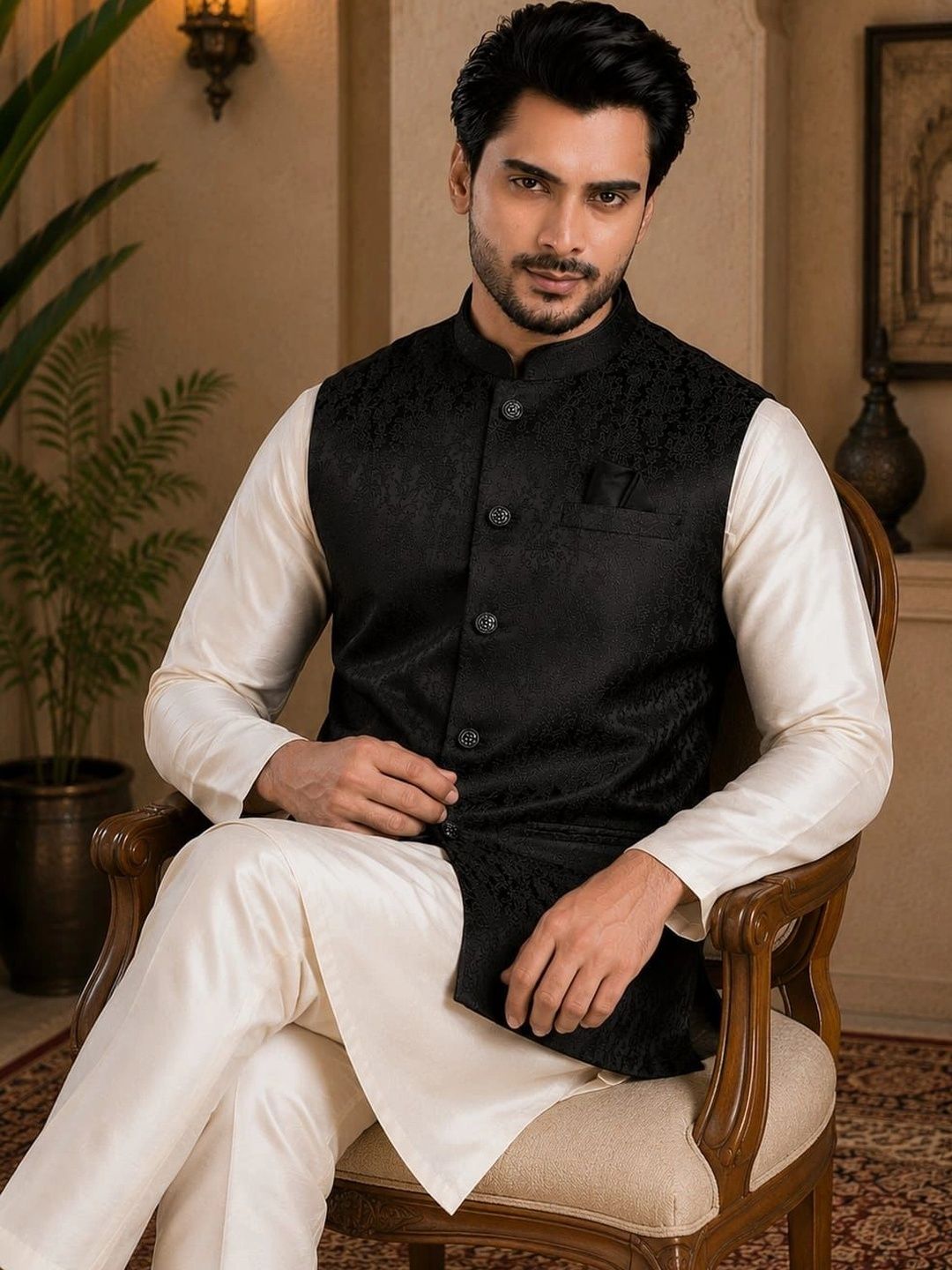 TRENDS OF ETHNIC TRENDS OF ETHNIC Men Self design Premium Jacquard Nehru Jacket Myntra sale