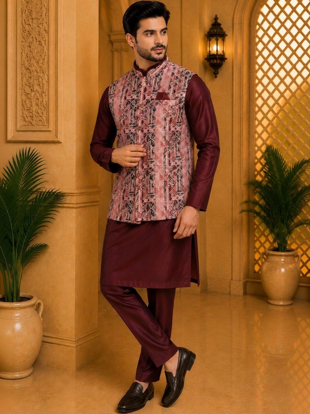 TRENDS OF ETHNIC TRENDS OF ETHNIC Geometric Printed Premium Jacquard Nehru Jacket Myntra sale