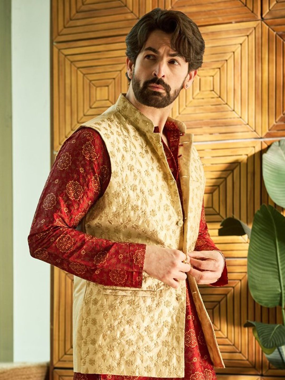 SOJANYA SOJANYA Men Beige & Golden Embroidered Nehru Jacket Myntra sale