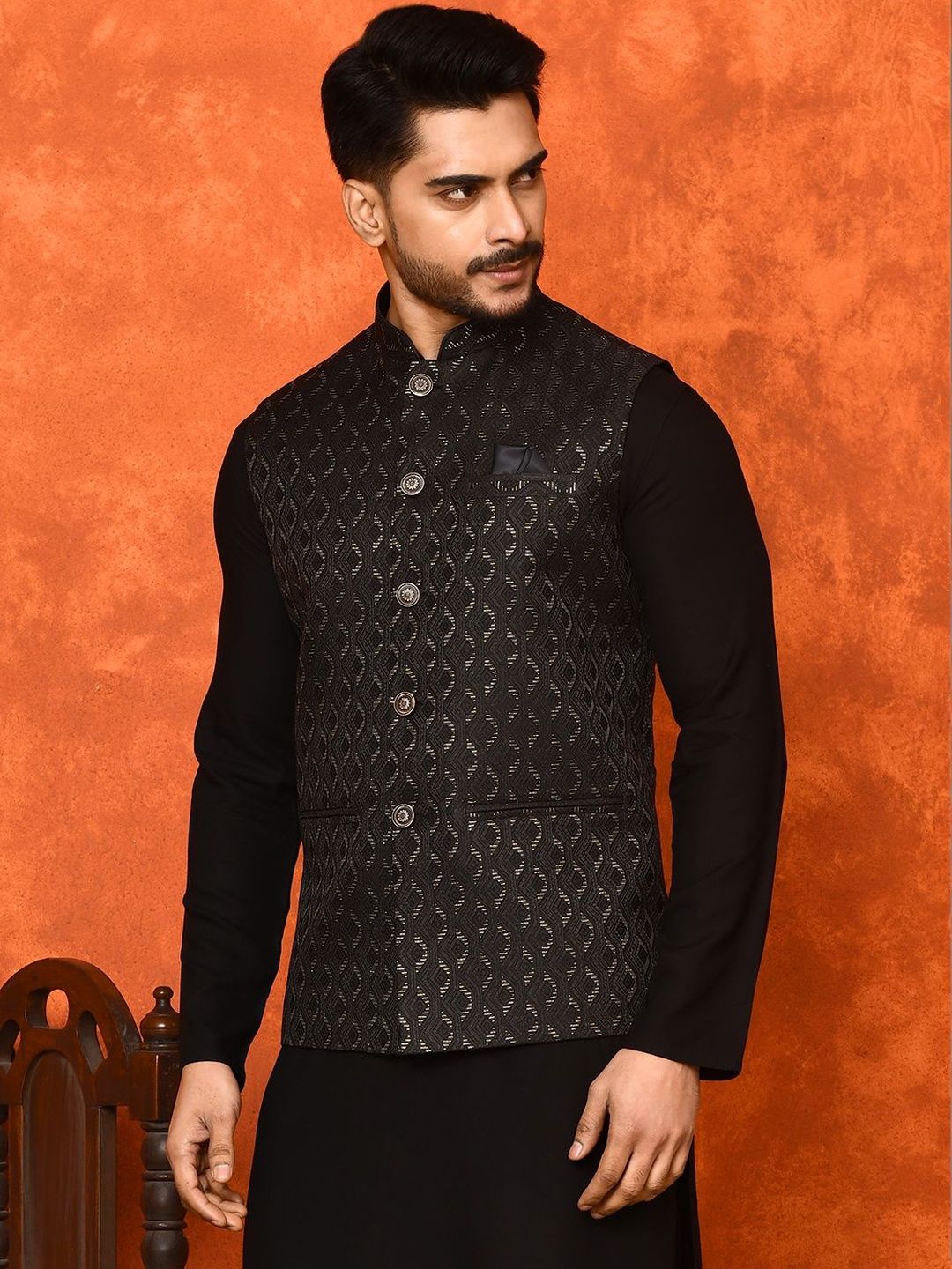 TRENDS OF ETHNIC TRENDS OF ETHNIC Men Woven Design Classy Fit Jacquard Nehru Jacket Myntra sale