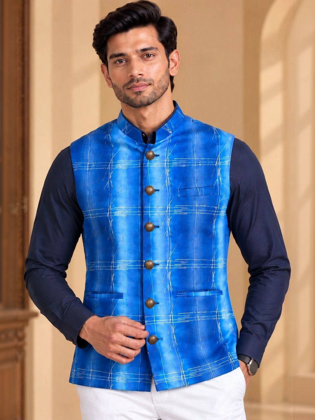 Trends Of India Trends Of India Self-Design Woven Nehru Jackets Myntra sale