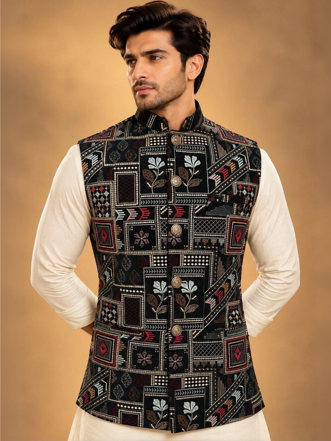 MODERN MUGHALS MODERN MUGHALS Embroidered Velvet Nehru Jacket Myntra sale