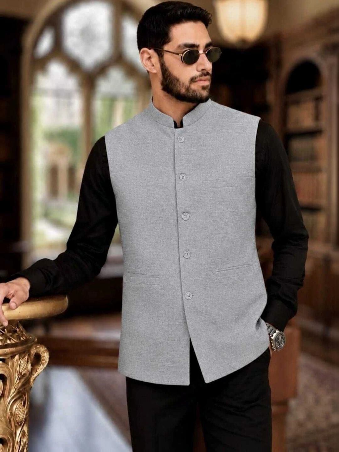 W S TEXTILE W S TEXTILE Mandarin Collar Casual Nehru Jacket Myntra sale