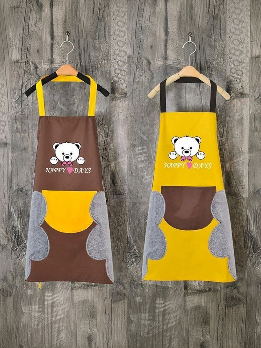 Ashmakam Ashmakam Set Of 2 Brown & Yellow Cute Panda Cartoon Printed Waterproof Kitchen Apro Myntra sale