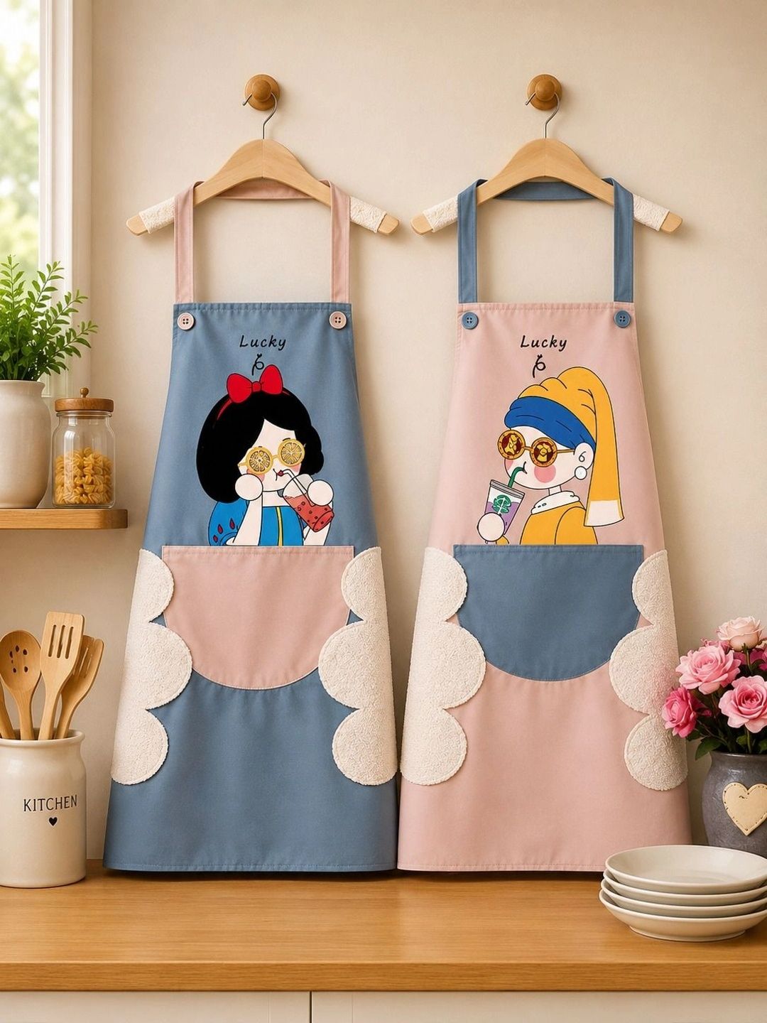 Clipron Clipron 2 Pieces Pink & Blue Printed Aprons Myntra sale
