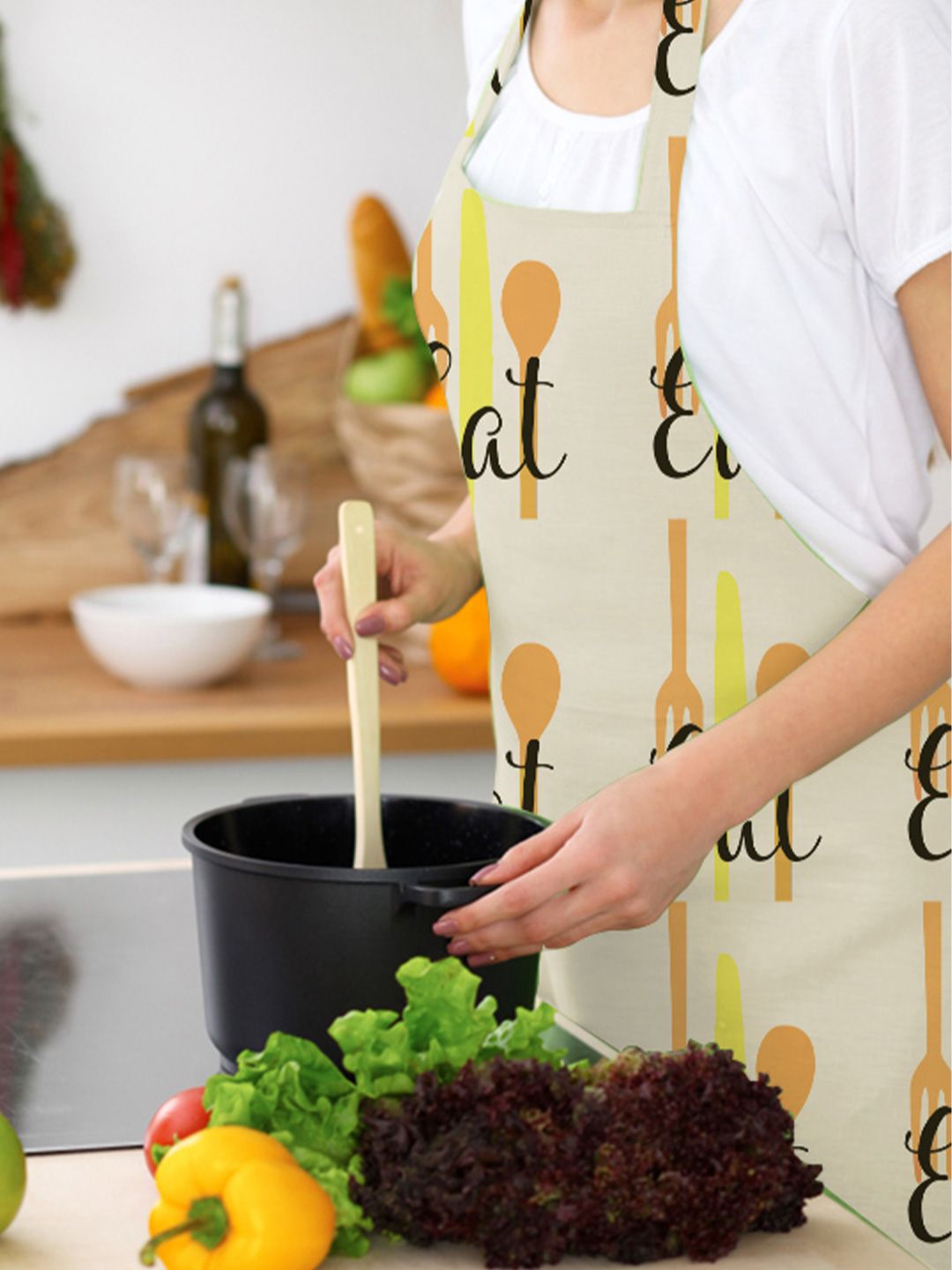 Attica Tracery Attica Tracery Beige & Yellow Printed Pure Cotton Kitchen Apron With Front Po Myntra sale