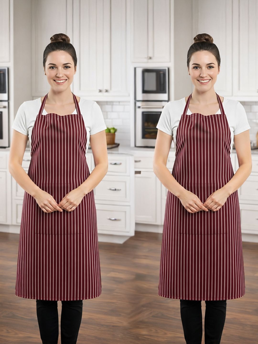 Aura Aura 2-Pcs Maroon Striped Waterproof Apron With Front Pocket Myntra sale
