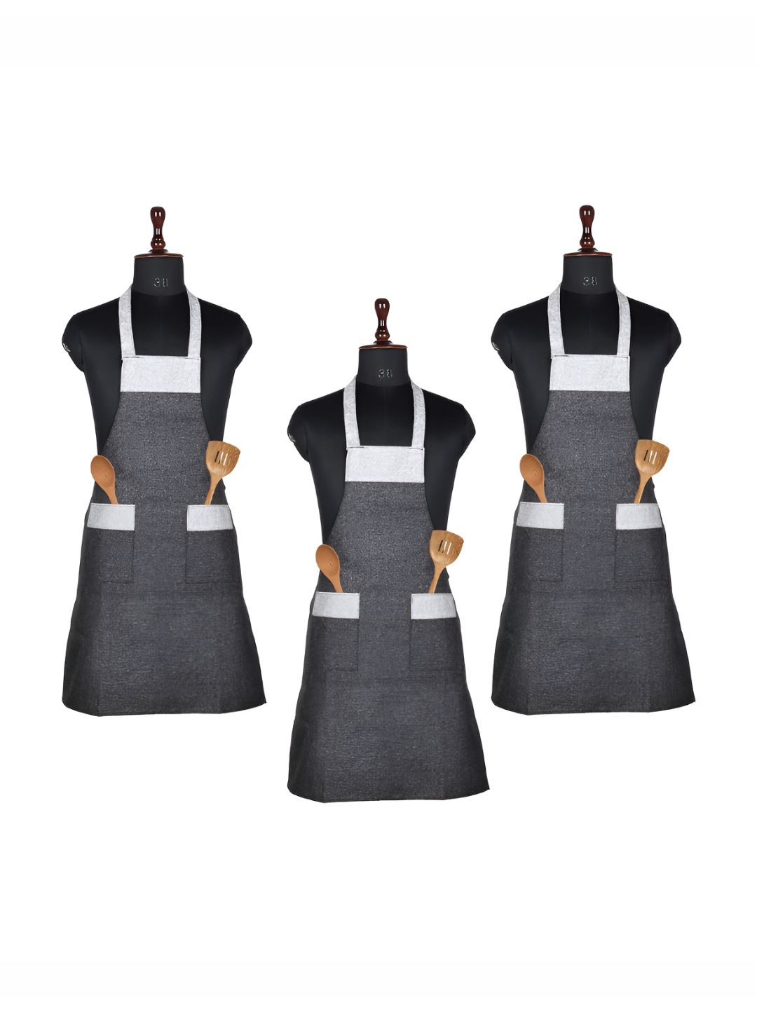 Aura Aura Pack Of 3 Grey & White Jute Waterproof Aprons With Two Pockets Myntra sale