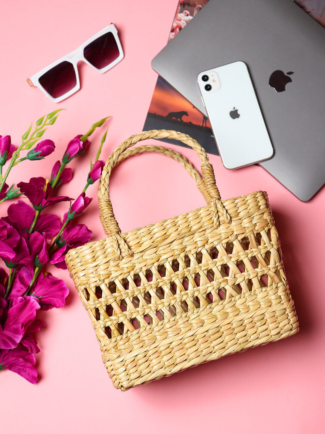 HABERE INDIA Beige Self Design Grass Storage Basket Myntra sale