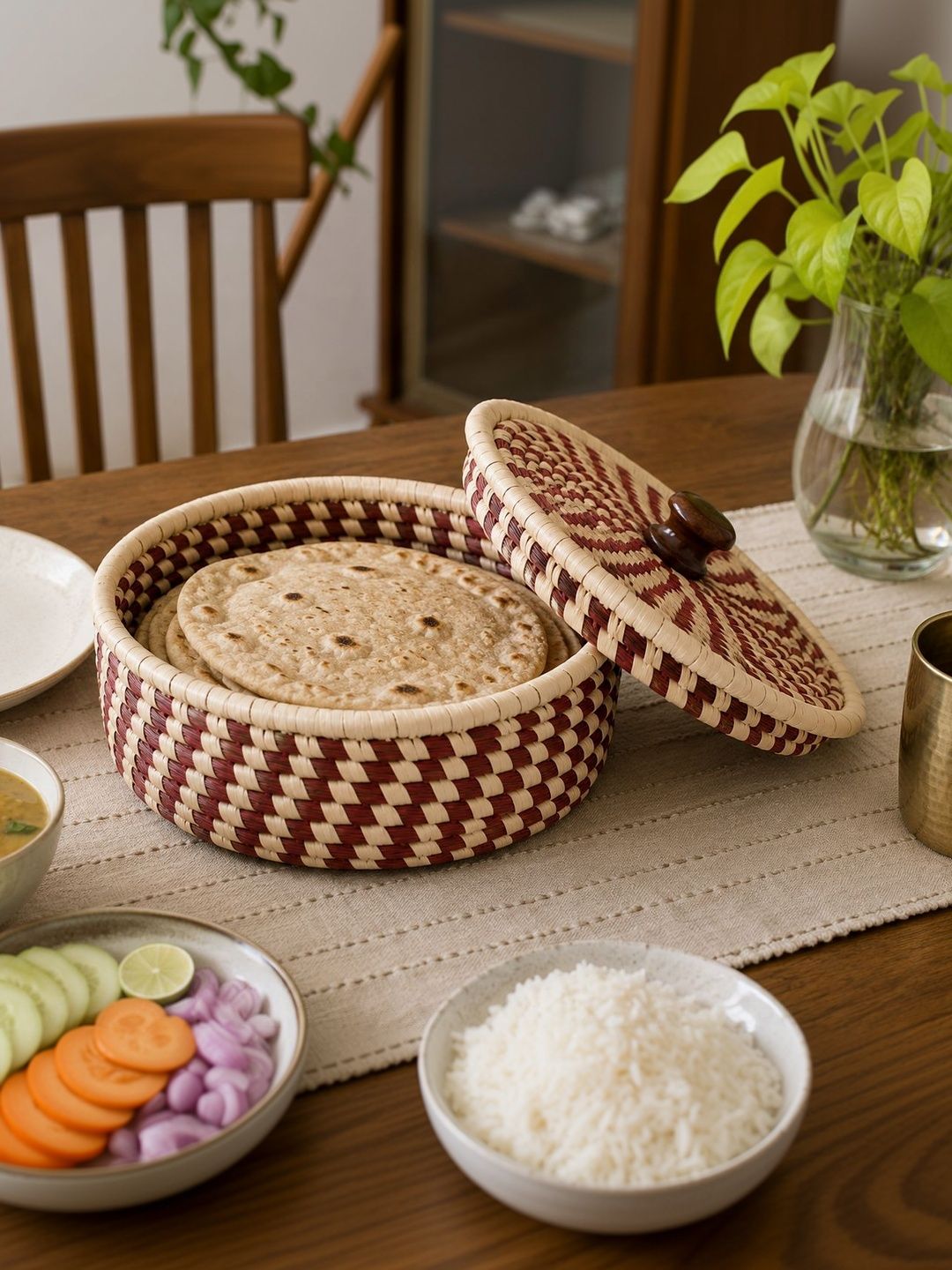 Prista Red Sabai Grass Storage Basket With Lid & Wooden Knob Myntra sale