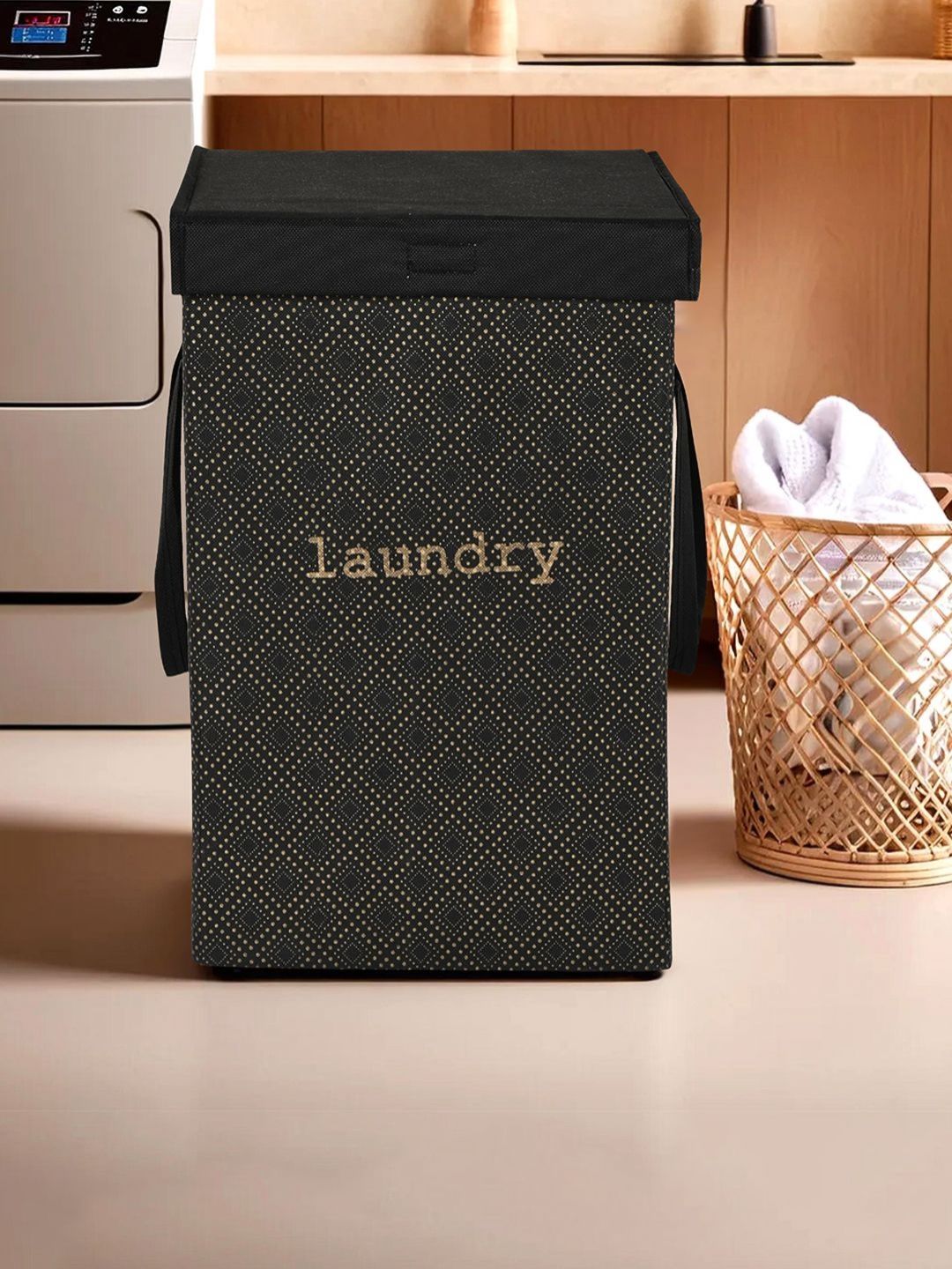 Myntra Elegant Homes Black & Beige Printed Durable Laundry Bag Myntra sale