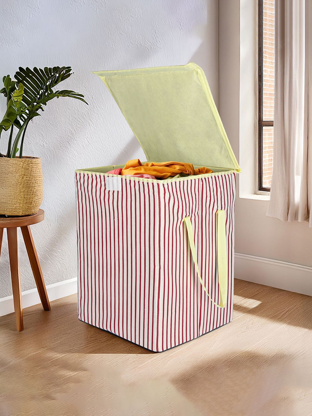 Kuber Industries Maroon Striped Foldable Laundry Bag With Lid Myntra sale