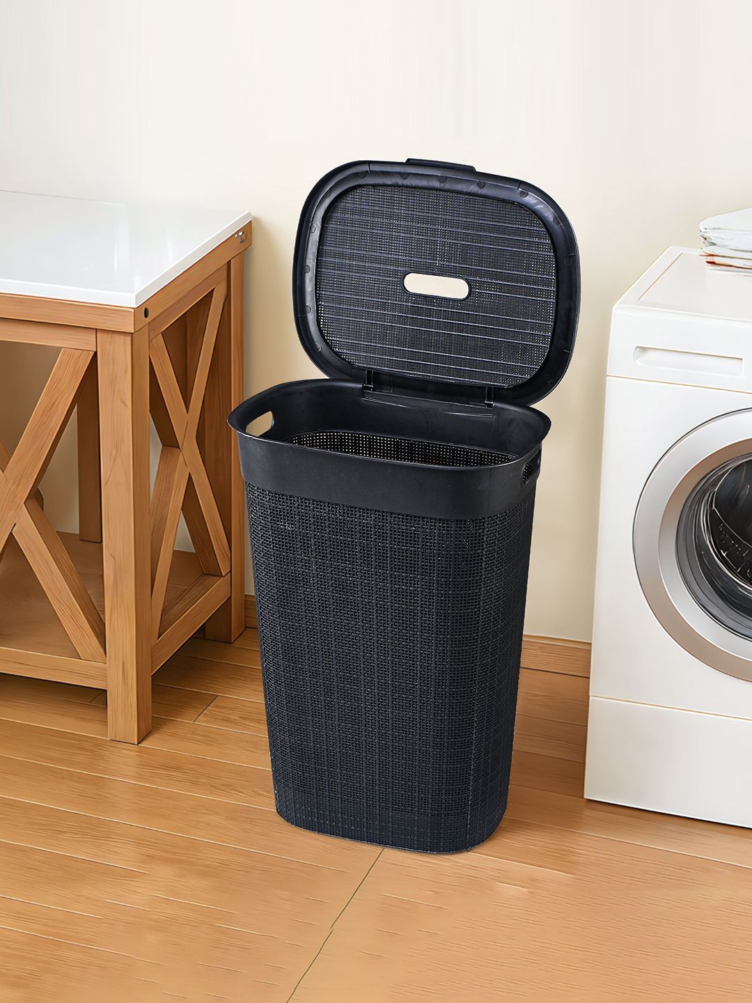 Myntra Elegant Homes Black Plastic 55L Laundry Basket Myntra sale