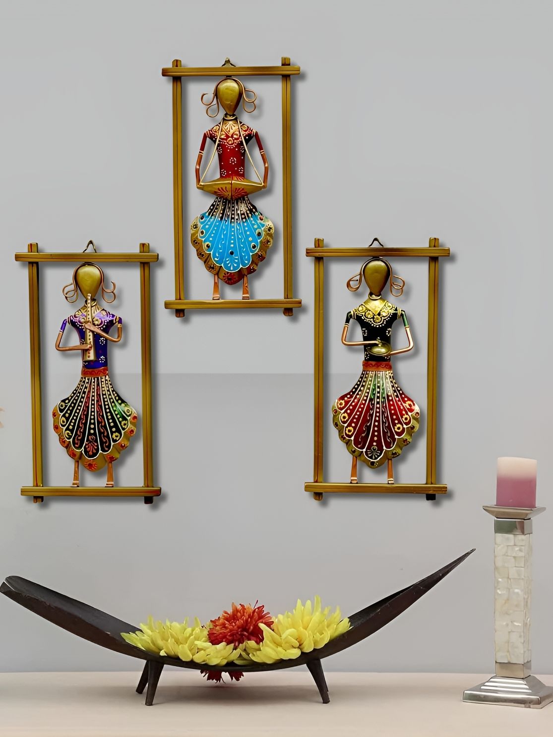 PRANJALS HOUSE 3 Rajasthani Musician Metal Ethnic Motifs Glossy 3Pcs Wall Hangings-12In Myntra sale