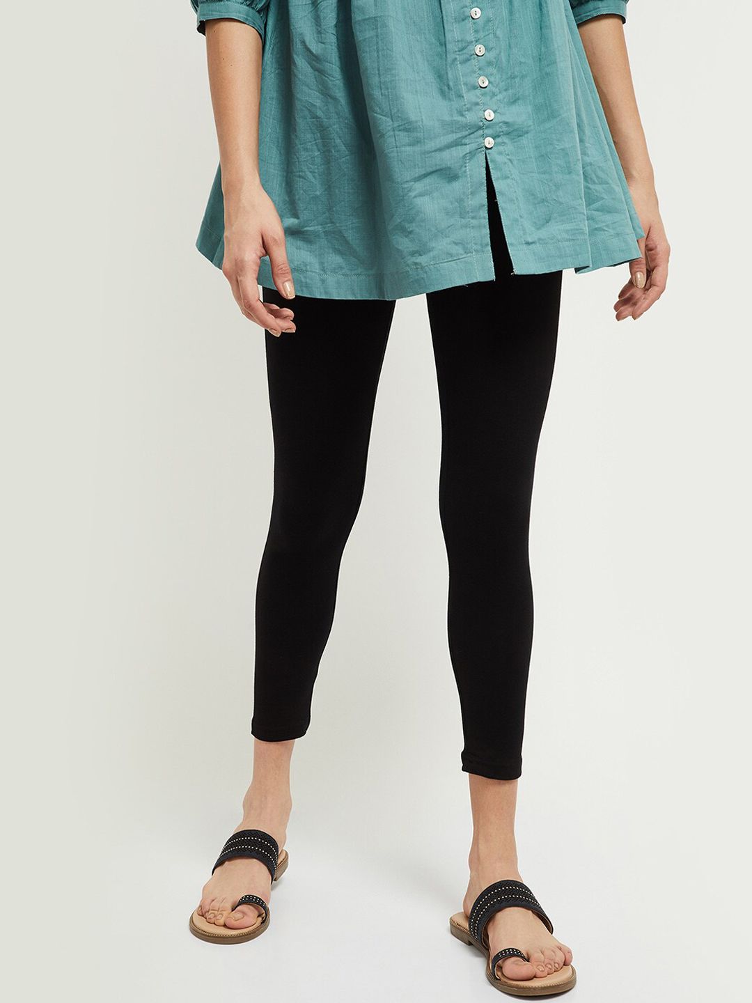 max Women Black Solid Ankle-Length Leggings Myntra sale