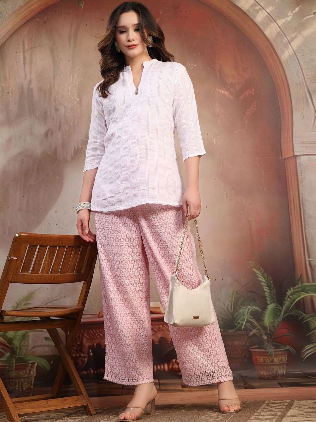 Sangria Self Design Straight Palazzos Myntra sale