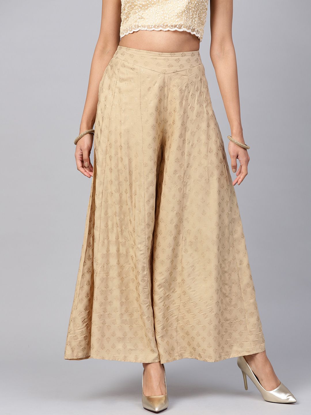 Juniper Women Beige Printed Flared Palazzos Myntra sale