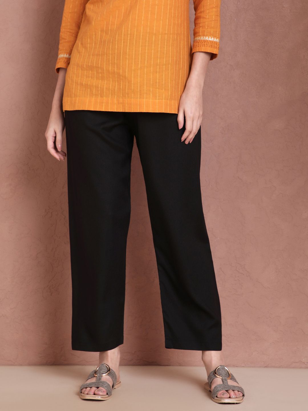 TWIN BIRDS Women Black Relaxed Fit Woven Palazzos Myntra sale