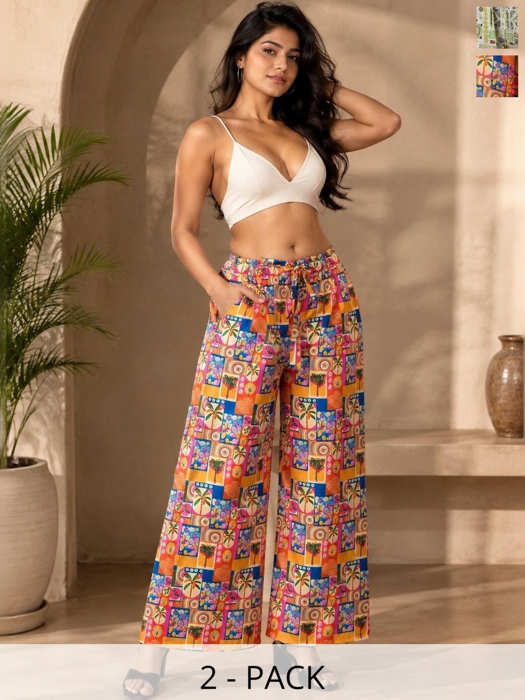 VSP CREATION Women 2 Printed Chambray Palazzos Myntra sale