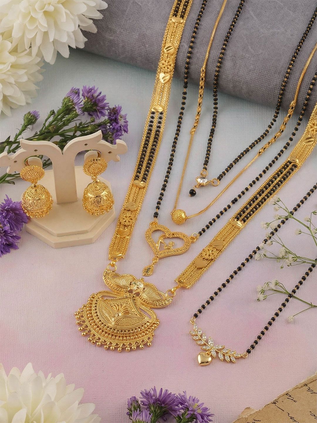 Anouk Set Of 4 Stones-Studded & Beaded Mangalsutra Myntra sale