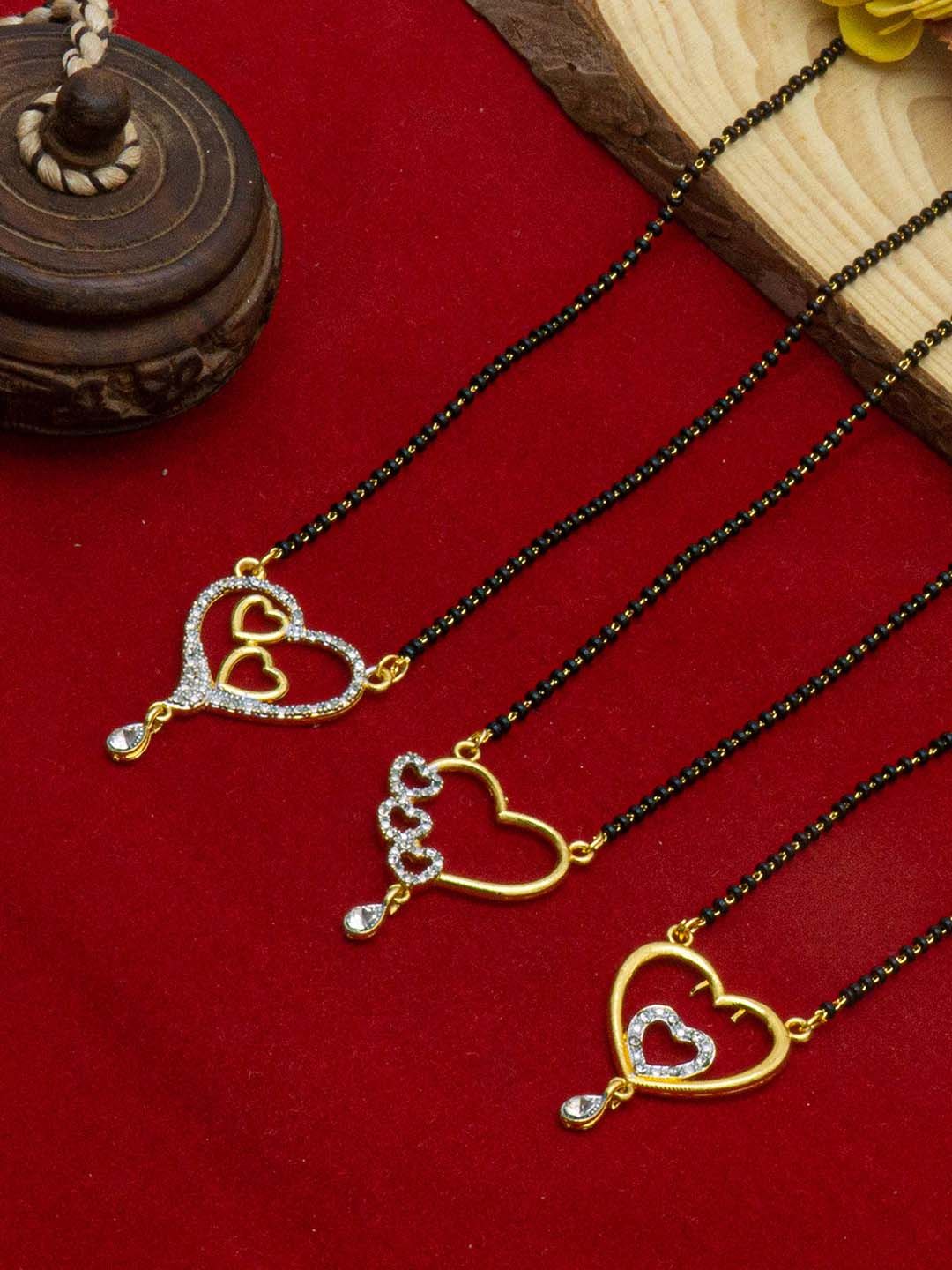 Ramdev Art Fashion Jwellery Set Of 3 Gold-Plated Beaded Mangalsutra Myntra sale