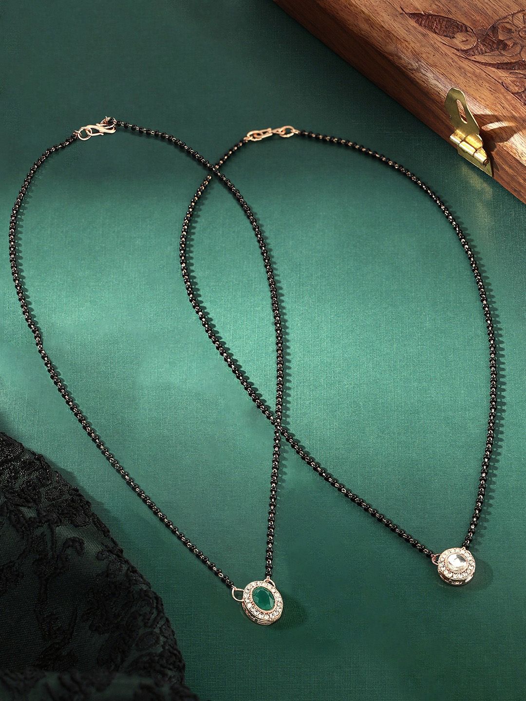 Zaveri Pearls Set Of 2 Rose Gold-Plated Austrian Diamonds Studded & Beaded Mangalsutras Myntra sale
