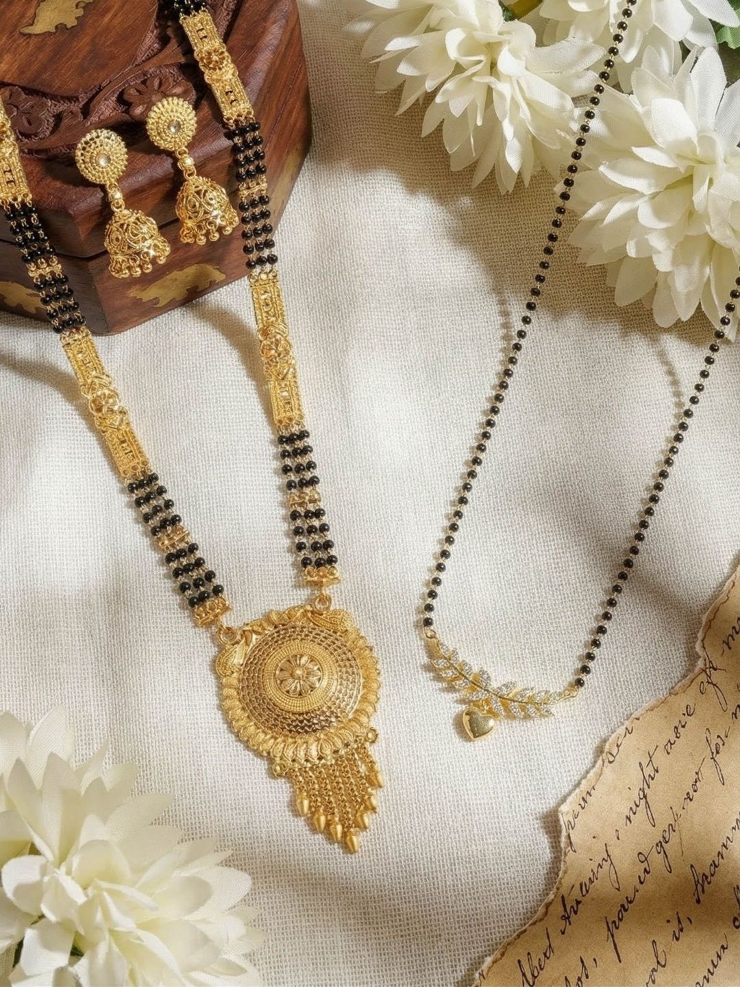 Sangria Set Of 2 American Diamond Stone Studded & Beaded Mangalsutra Myntra sale