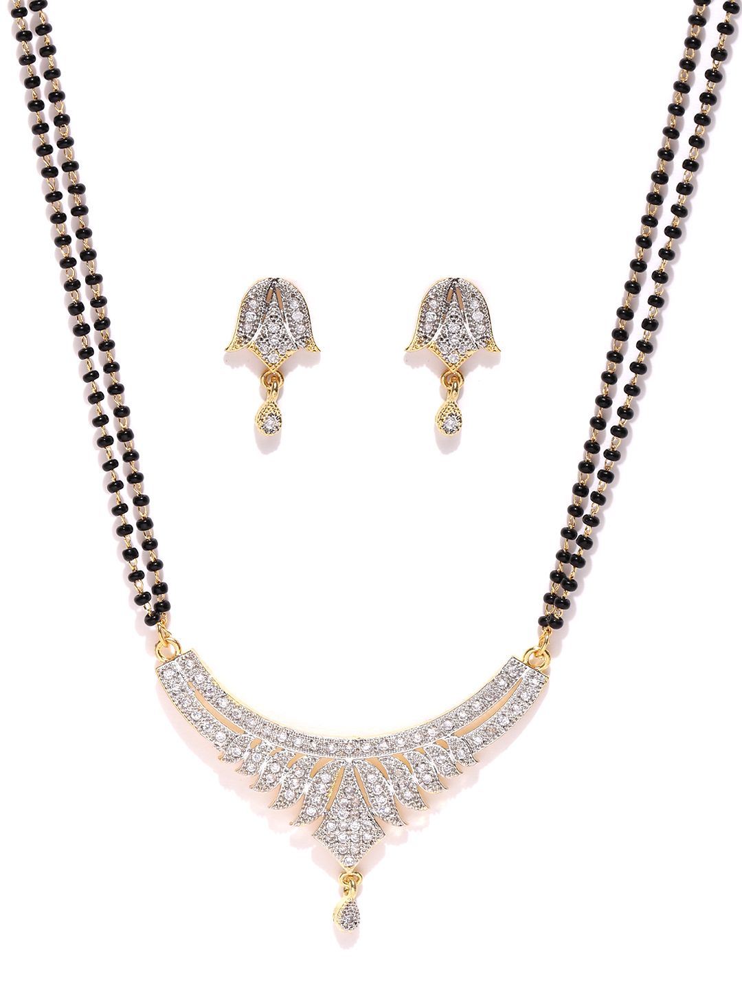 YouBella Black & Gold-Toned Stone-Studded Mangalsutra & Earrings Set Myntra sale
