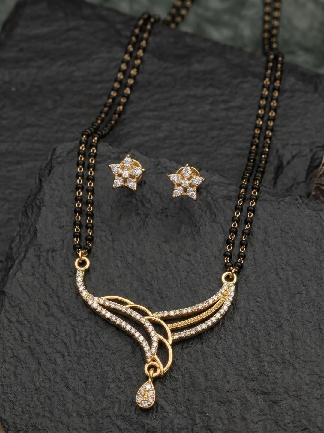 Anouk Gold-Plated Artificial Stones and Beads Mangalsutra Set Myntra sale