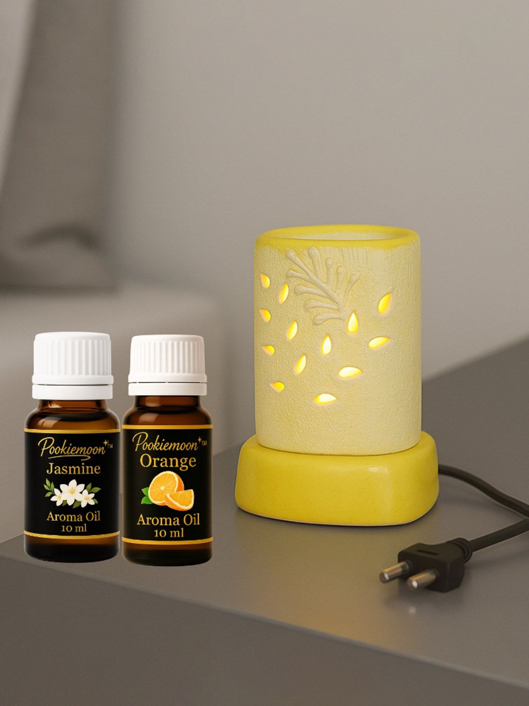 Pookiemoon Yellow Ceramic Electric Aroma Diffuser with Jasmine and Orange 10ml Each Myntra sale