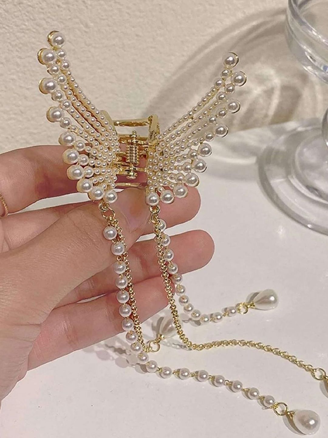 Cinex Girls Big Butterfly Pearls Beaded Hair Clutcher Myntra sale