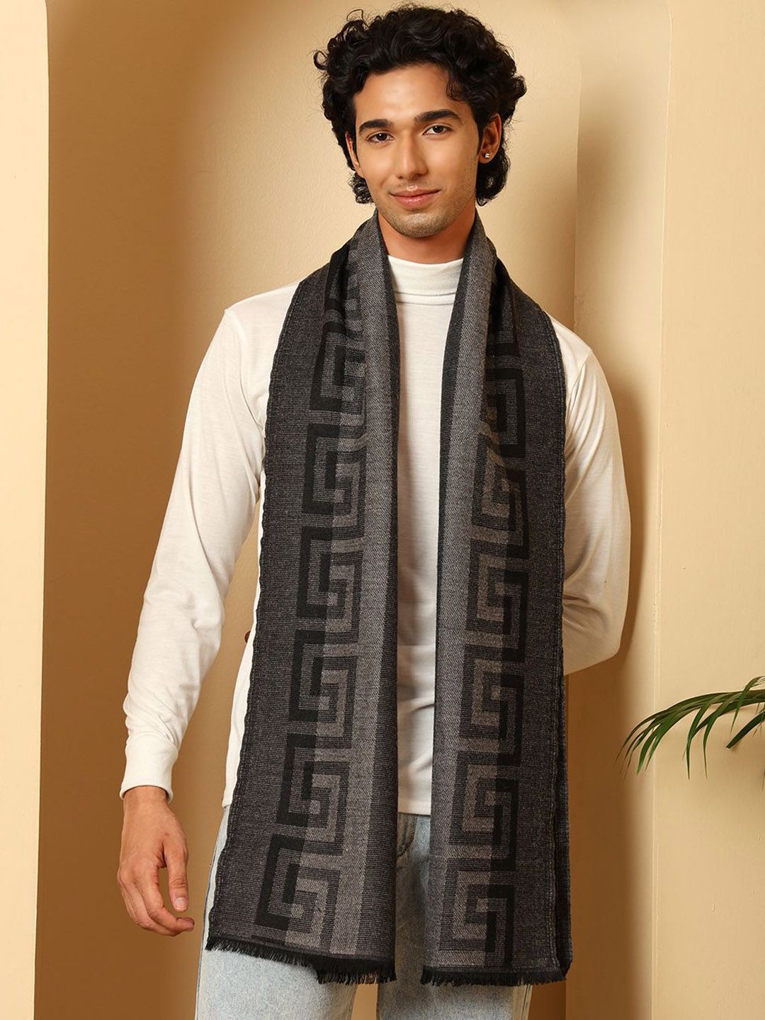 Tweedle Men Self Design Geometric Pattern Soft Woolen Muffler Myntra sale