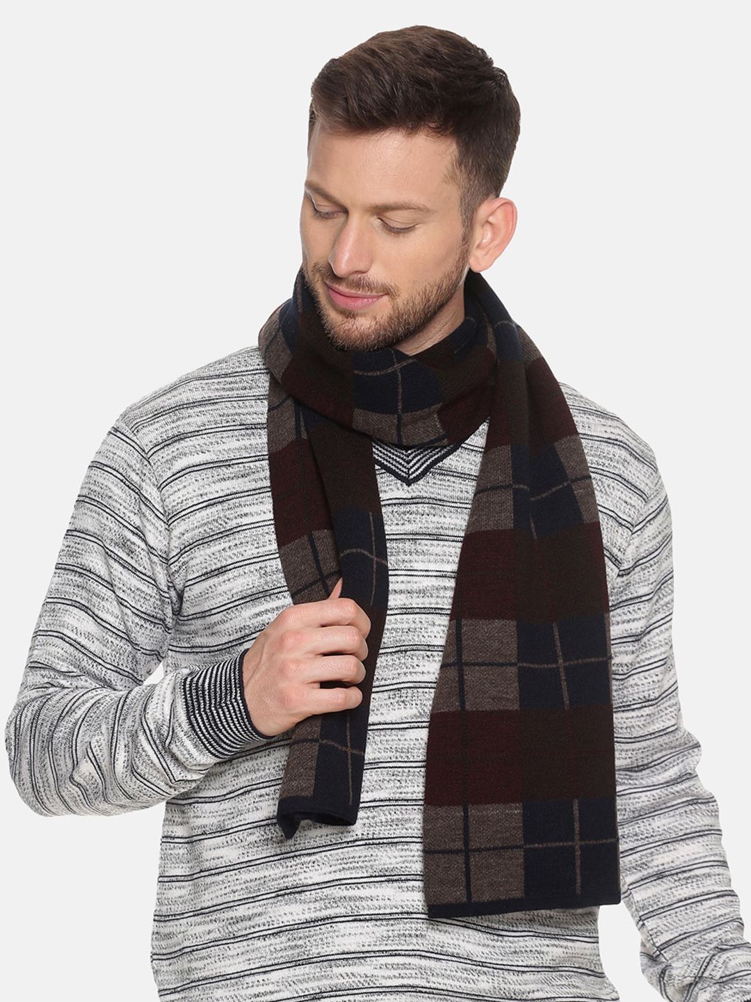 513 Navy Blue & Charcoal Grey Checked Muffler Myntra sale