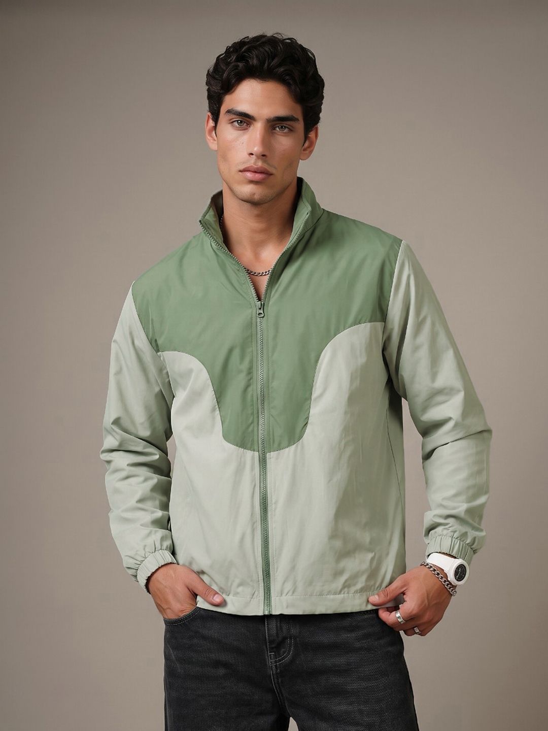 glitchez Relaxed Fit Mock Collar Colourblocked Windcheater Tailored Jacket Myntra sale