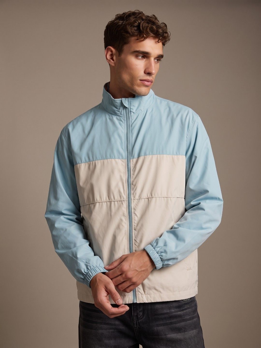 glitchez Regular Fit Colourblocked Mock Collar Windcheater Tailored Jacket Myntra sale