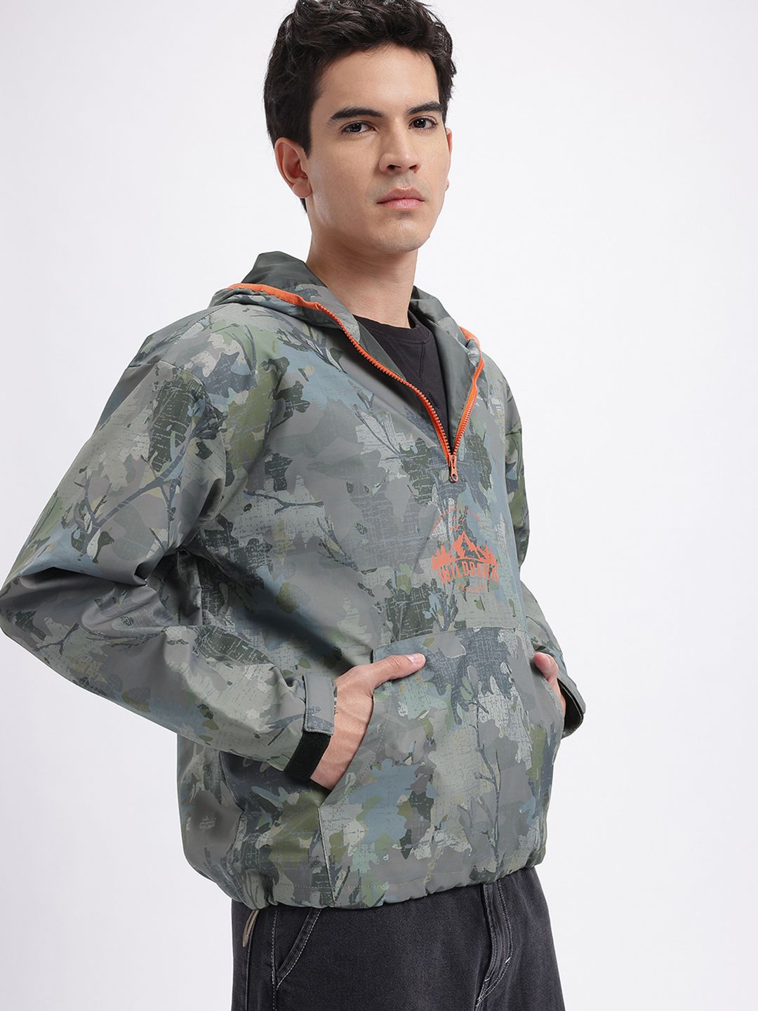 glitchez Abstract Printed Hooded Windcheater Jacket Myntra sale