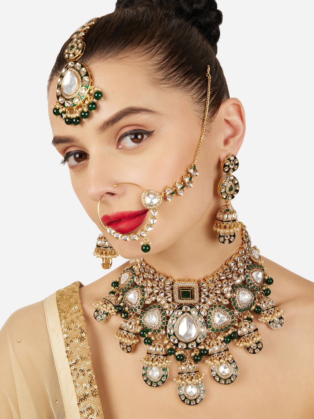 Zaveri Pearls Gold Plated Stones Studded & Beaded Meenakari Necklace And Earrings Myntra sale