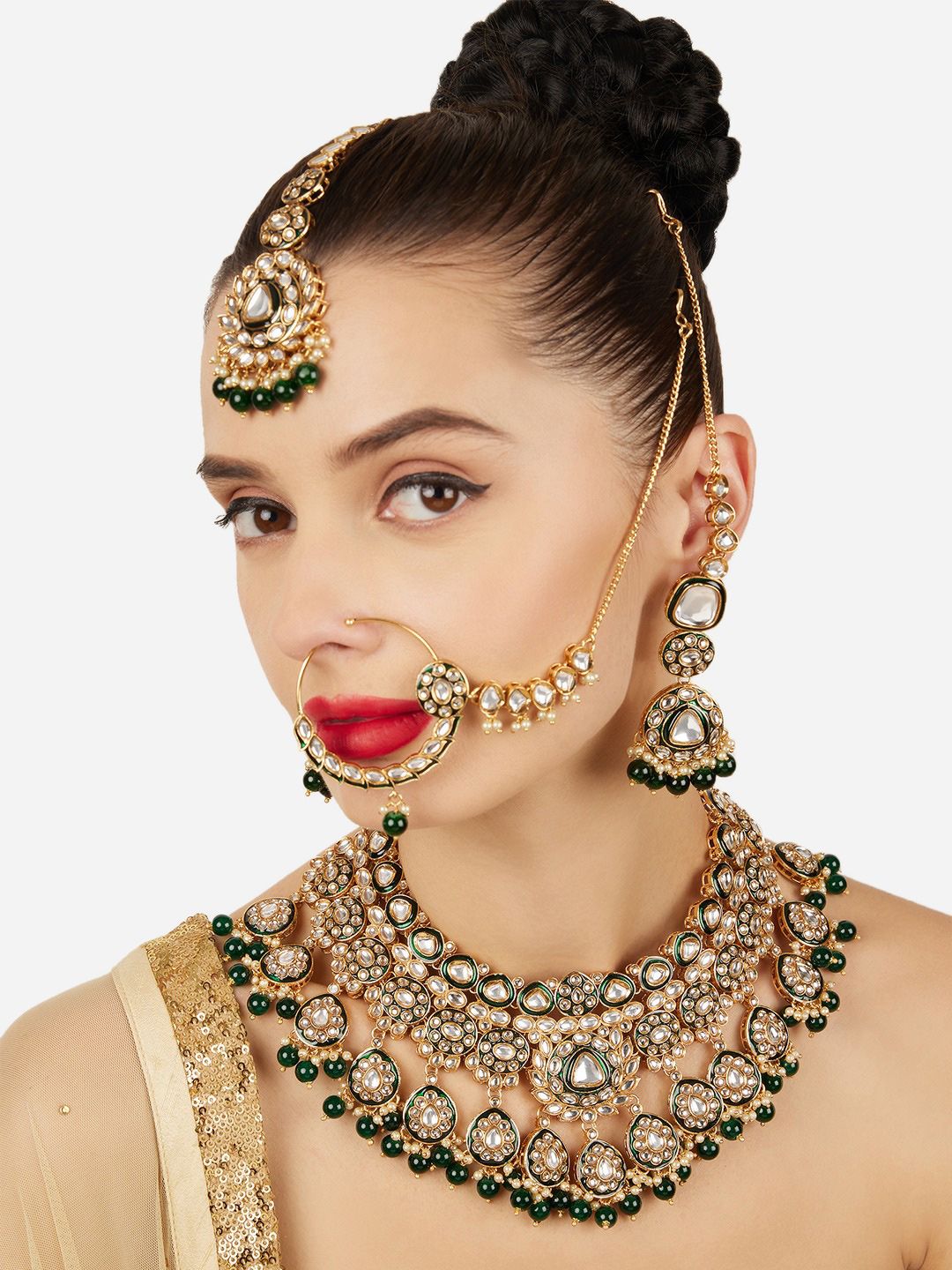 Zaveri Pearls Gold-Plated Meenakari Artificial Stones Studded Necklace & Earrings Myntra sale